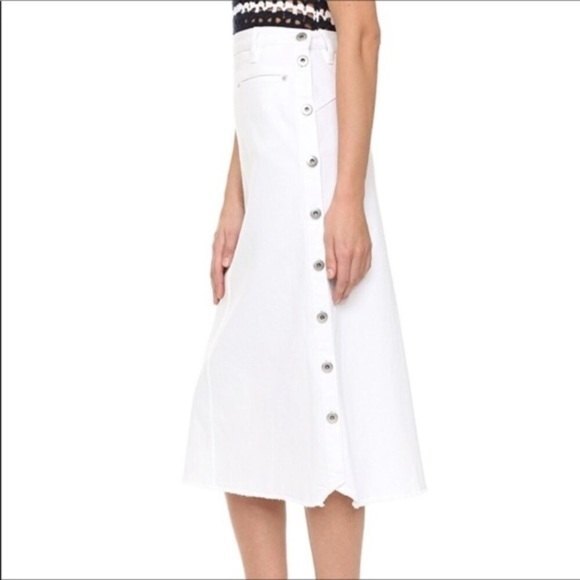 THAKOON High Waisted A-Line Denim Raw Hem  Skirt 0 - Picture 3 of 14